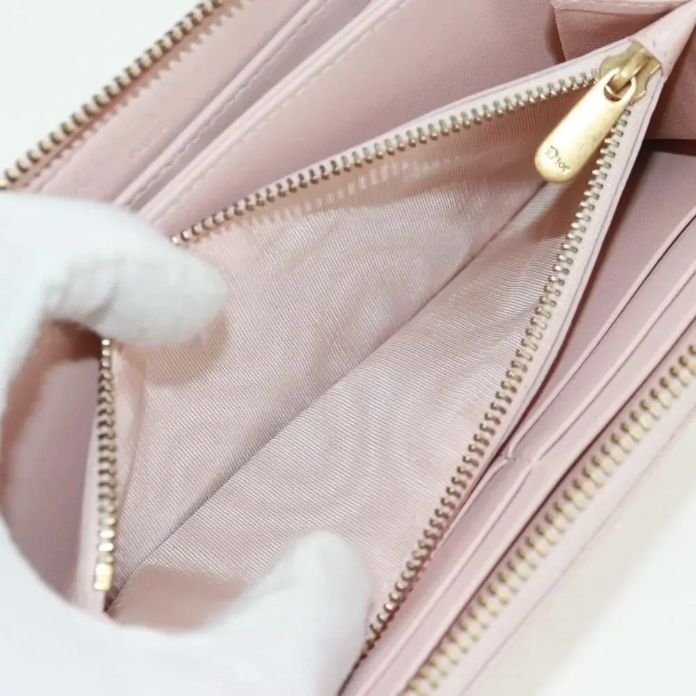 Dior Cannage Lambskin Studs Long Wallet Pink